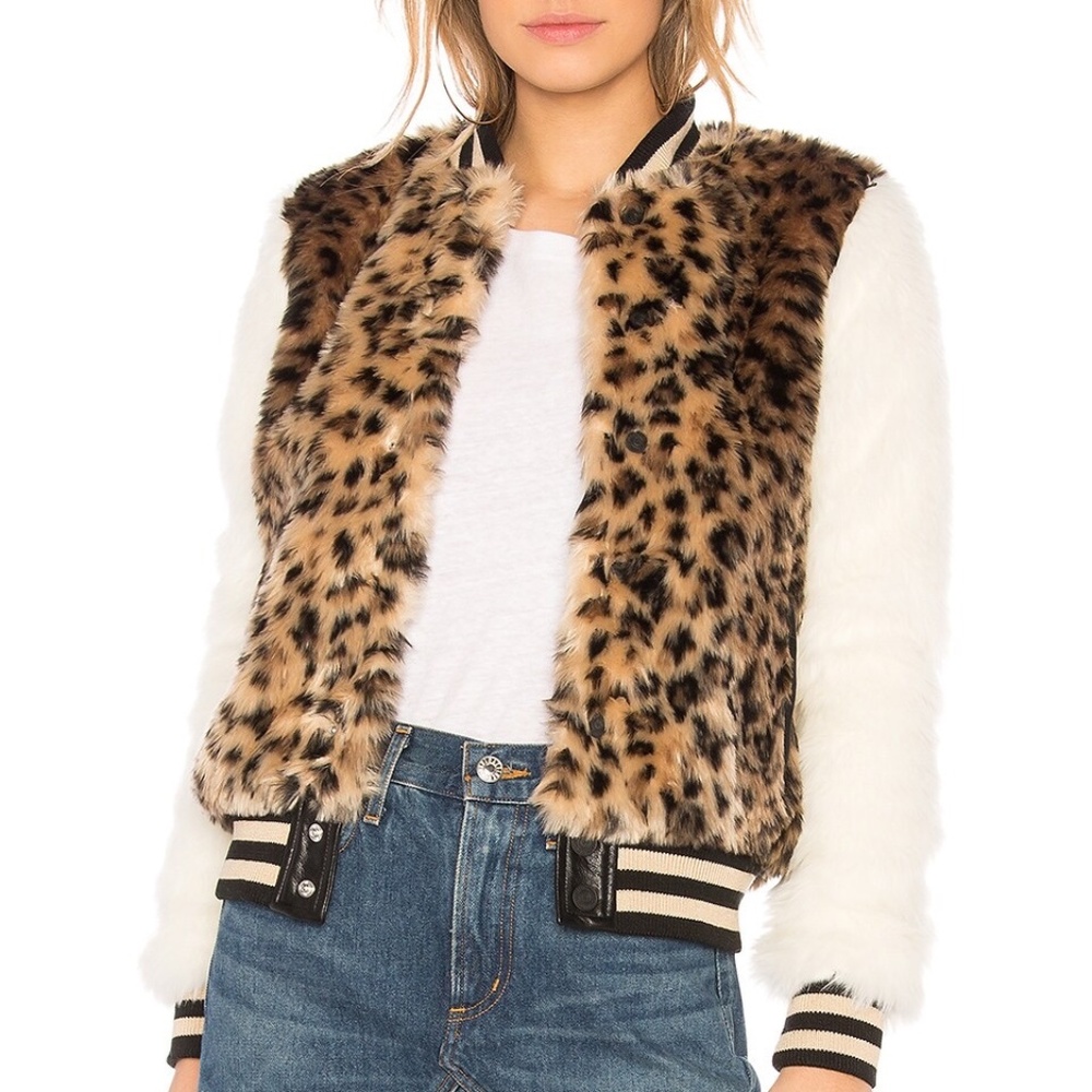 Mother Women's Faux Leopard Spot Me Fur The Snap Baseball Lined Jacket Size XS